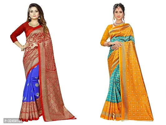 Stylish Multicoloured Polycotton Printed Sarees For Women Pack Of 2-thumb0