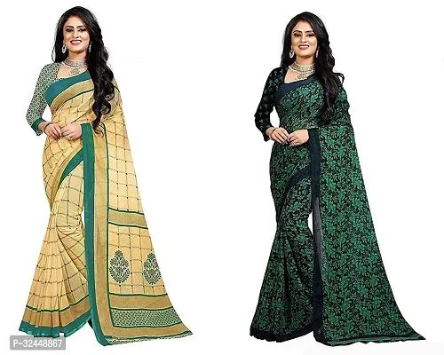 Stylish Multicoloured Polycotton Printed Sarees For Women Pack Of 2-thumb0