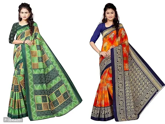 Stylish Multicoloured Polycotton Printed Sarees For Women Pack Of 2-thumb0