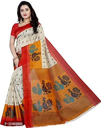 Elegant Red Polycotton Printed Saree Without Blouse Piece For Women-thumb0