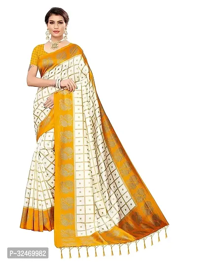 Elegant Yellow Polycotton Checked Saree Without Blouse Piece For Women-thumb0