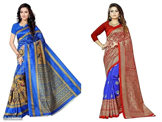 Stylish Multicoloured Polycotton Printed Sarees For Women Pack Of 2-thumb0