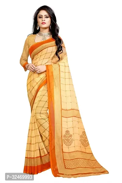 Elegant Beige Polycotton Checked Saree Without Blouse Piece For Women-thumb0