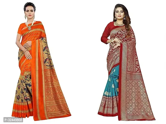 Stylish Multicoloured Polycotton Printed Sarees For Women Pack Of 2-thumb0