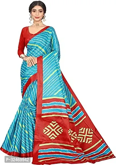 Elegant Turquoise Polycotton Striped Saree Without Blouse Piece For Women-thumb0