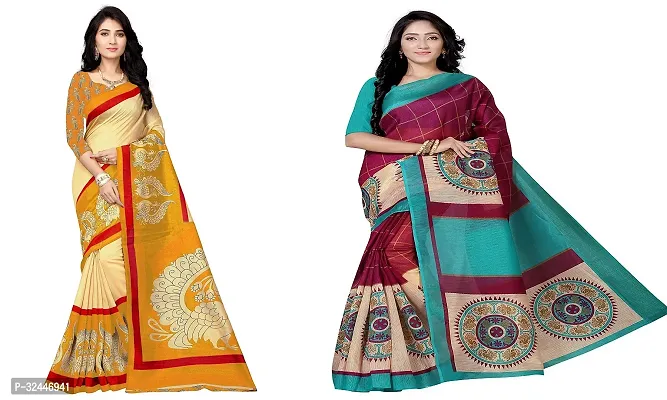 Stylish Multicoloured Polycotton Printed Sarees For Women Pack Of 2-thumb0