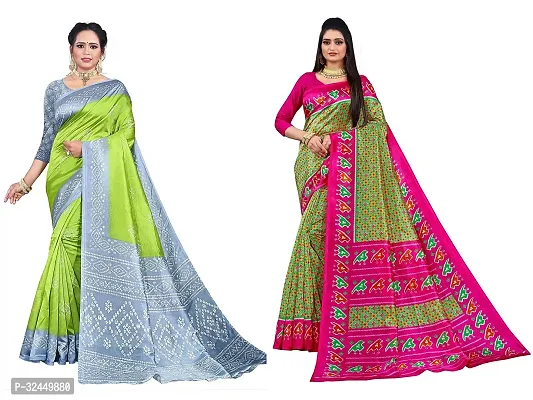 Stylish Green Polycotton Printed Sarees For Women Pack Of 2-thumb0