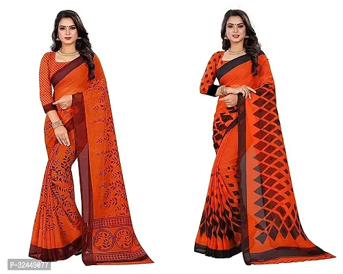 Stylish Red Polycotton Printed Sarees For Women Pack Of 2-thumb0