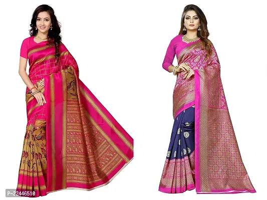 Stylish Multicoloured Polycotton Printed Sarees For Women Pack Of 2-thumb0