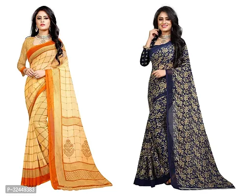 Stylish Multicoloured Polycotton Printed Sarees For Women Pack Of 2-thumb0