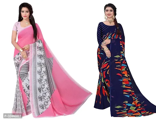 Stylish Multicoloured Polycotton Printed Sarees For Women Pack Of 2-thumb0