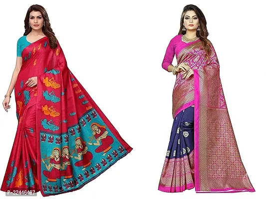 Stylish Multicoloured Polycotton Printed Sarees For Women Pack Of 2-thumb0