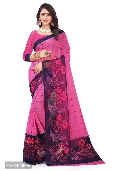 Elegant Pink Polycotton Printed Saree Without Blouse Piece For Women-thumb0