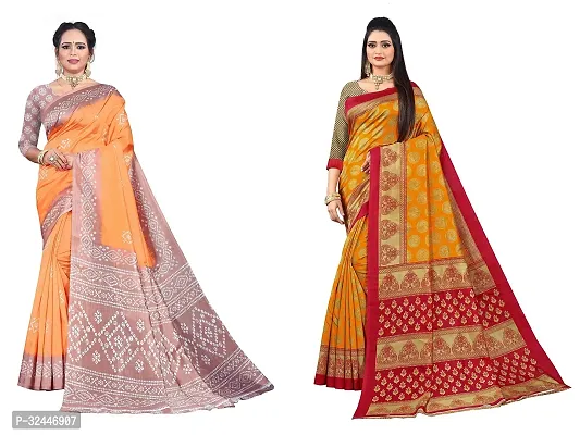 Stylish Multicoloured Polycotton Printed Sarees For Women Pack Of 2-thumb0