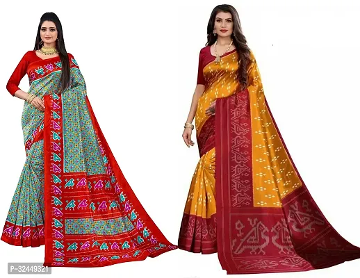 Stylish Multicoloured Polycotton Printed Sarees For Women Pack Of 2-thumb0