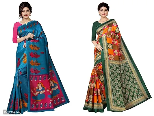 Stylish Multicoloured Polycotton Printed Sarees For Women Pack Of 2-thumb0