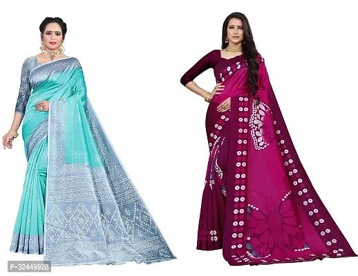 Stylish Multicoloured Polycotton Printed Sarees For Women Pack Of 2-thumb0