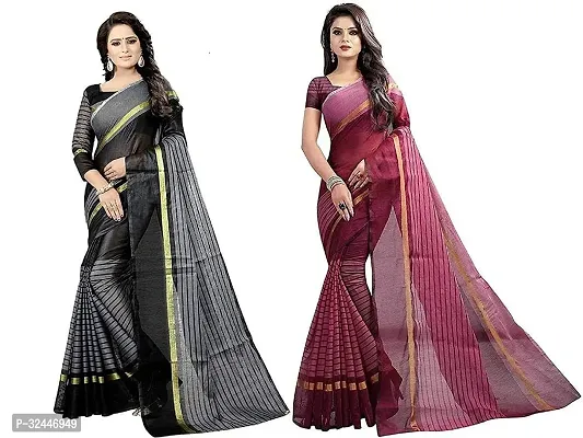 Stylish Multicoloured Polycotton Printed Sarees For Women Pack Of 2-thumb0