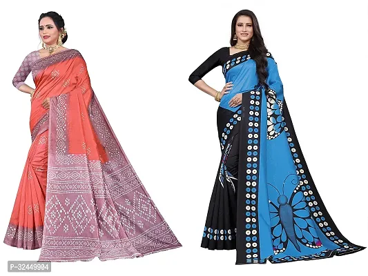 Stylish Multicoloured Polycotton Printed Sarees For Women Pack Of 2-thumb0