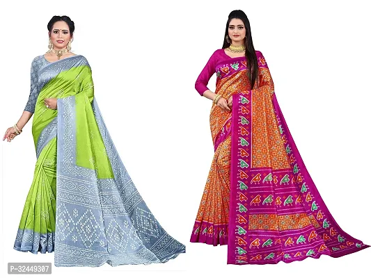 Stylish Multicoloured Polycotton Printed Sarees For Women Pack Of 2-thumb0