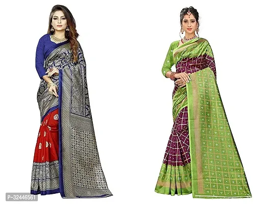 Stylish Multicoloured Polycotton Printed Sarees For Women Pack Of 2-thumb0