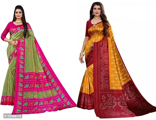 Stylish Multicoloured Polycotton Printed Sarees For Women Pack Of 2-thumb0