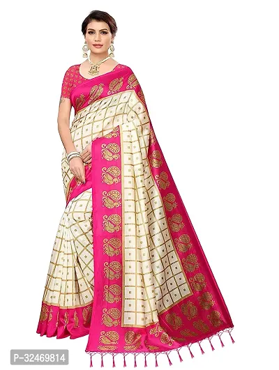 Elegant White Polycotton Checked Saree Without Blouse Piece For Women-thumb0