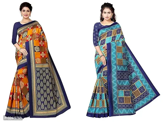 Stylish Multicoloured Polycotton Printed Sarees For Women Pack Of 2-thumb0