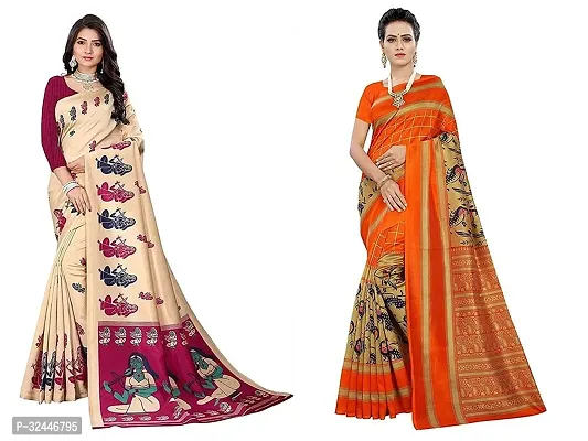 Stylish Multicoloured Polycotton Printed Sarees For Women Pack Of 2-thumb0