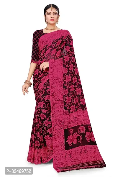 Elegant Pink Polycotton Printed Saree Without Blouse Piece For Women-thumb0