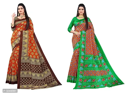 Stylish Multicoloured Polycotton Printed Sarees For Women Pack Of 2-thumb0