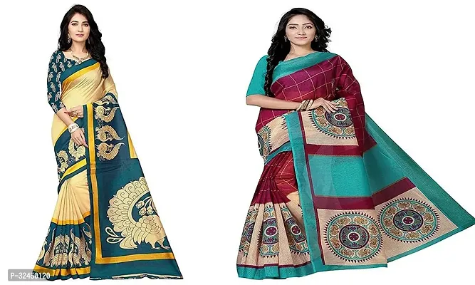 Stylish Multicoloured Polycotton Printed Sarees For Women Pack Of 2-thumb0