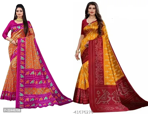 Stylish Multicoloured Polycotton Printed Sarees For Women Pack Of 2-thumb0