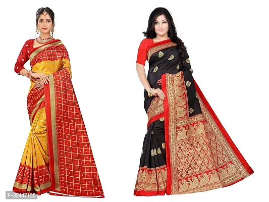 Stylish Multicoloured Polycotton Printed Sarees For Women Pack Of 2-thumb0