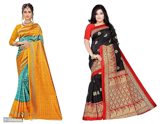 Stylish Multicoloured Polycotton Printed Sarees For Women Pack Of 2-thumb0