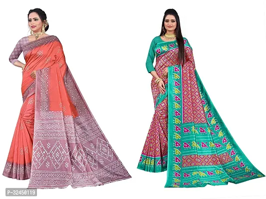 Stylish Multicoloured Polycotton Printed Sarees For Women Pack Of 2-thumb0