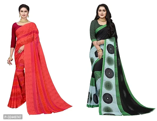 Stylish Multicoloured Polycotton Printed Sarees For Women Pack Of 2-thumb0