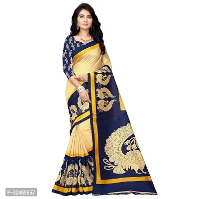 Elegant Beige Polycotton Printed Saree Without Blouse Piece For Women-thumb0