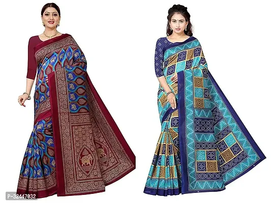 Stylish Multicoloured Polycotton Printed Sarees For Women Pack Of 2-thumb0