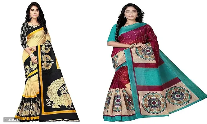 Stylish Multicoloured Polycotton Printed Sarees For Women Pack Of 2-thumb0