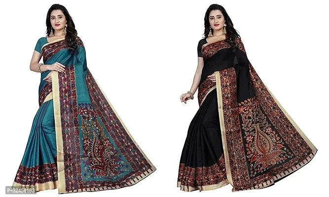 Stylish Multicoloured Polycotton Printed Sarees For Women Pack Of 2-thumb0