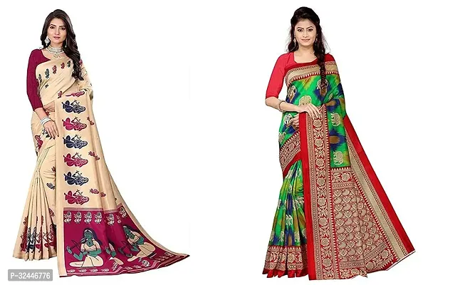 Stylish Multicoloured Polycotton Printed Sarees For Women Pack Of 2-thumb0