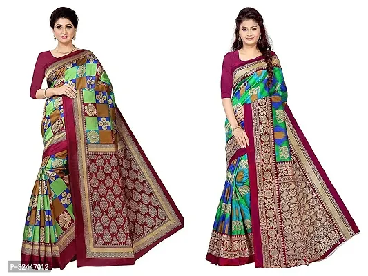 Stylish Multicoloured Polycotton Printed Sarees For Women Pack Of 2-thumb0