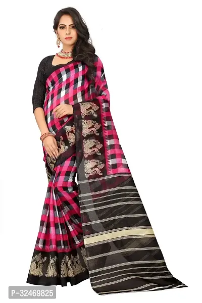 Elegant Multicoloured Polycotton Checked Saree Without Blouse Piece For Women-thumb0