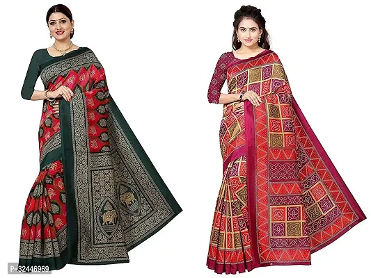 Stylish Multicoloured Polycotton Printed Sarees For Women Pack Of 2-thumb0