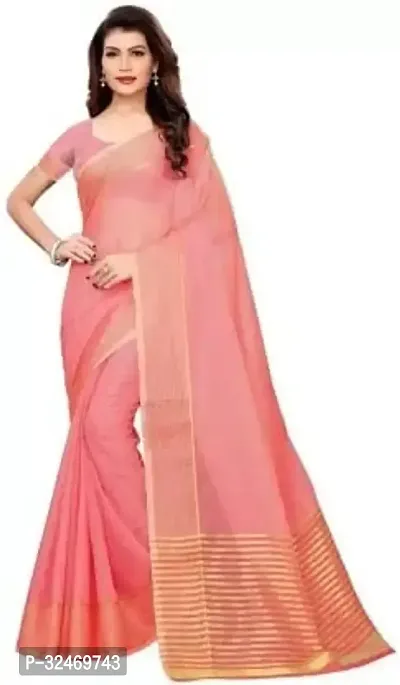 Elegant Peach Polycotton Zari Saree Without Blouse Piece For Women-thumb0