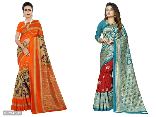 Stylish Multicoloured Polycotton Printed Sarees For Women Pack Of 2-thumb0