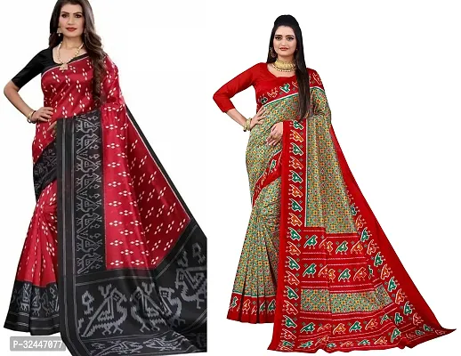 Stylish Multicoloured Polycotton Printed Sarees For Women Pack Of 2