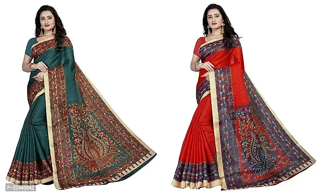 Stylish Multicoloured Polycotton Printed Sarees For Women Pack Of 2-thumb0