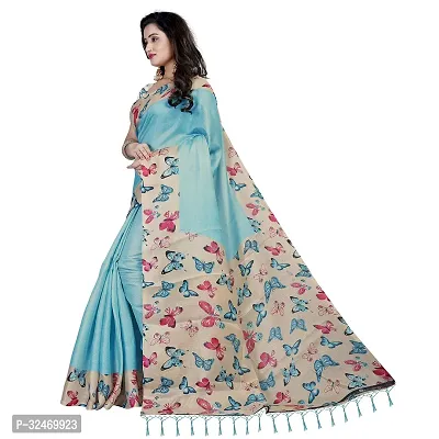 Elegant Turquoise Polycotton Printed Saree Without Blouse Piece For Women-thumb0